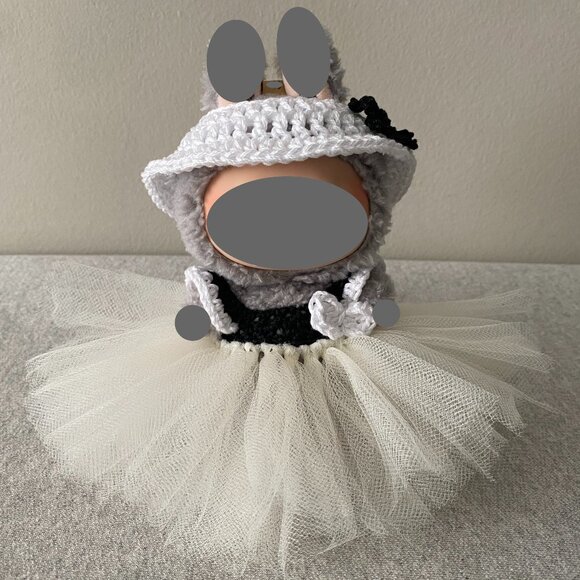 Handmade Crochet White Black Cream Princess Tutu for 17cm Doll 2-Piece Set - Picture 1 of 6